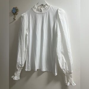 ME+EM White Puff Sleeve Blouse with Smocked Cuffs